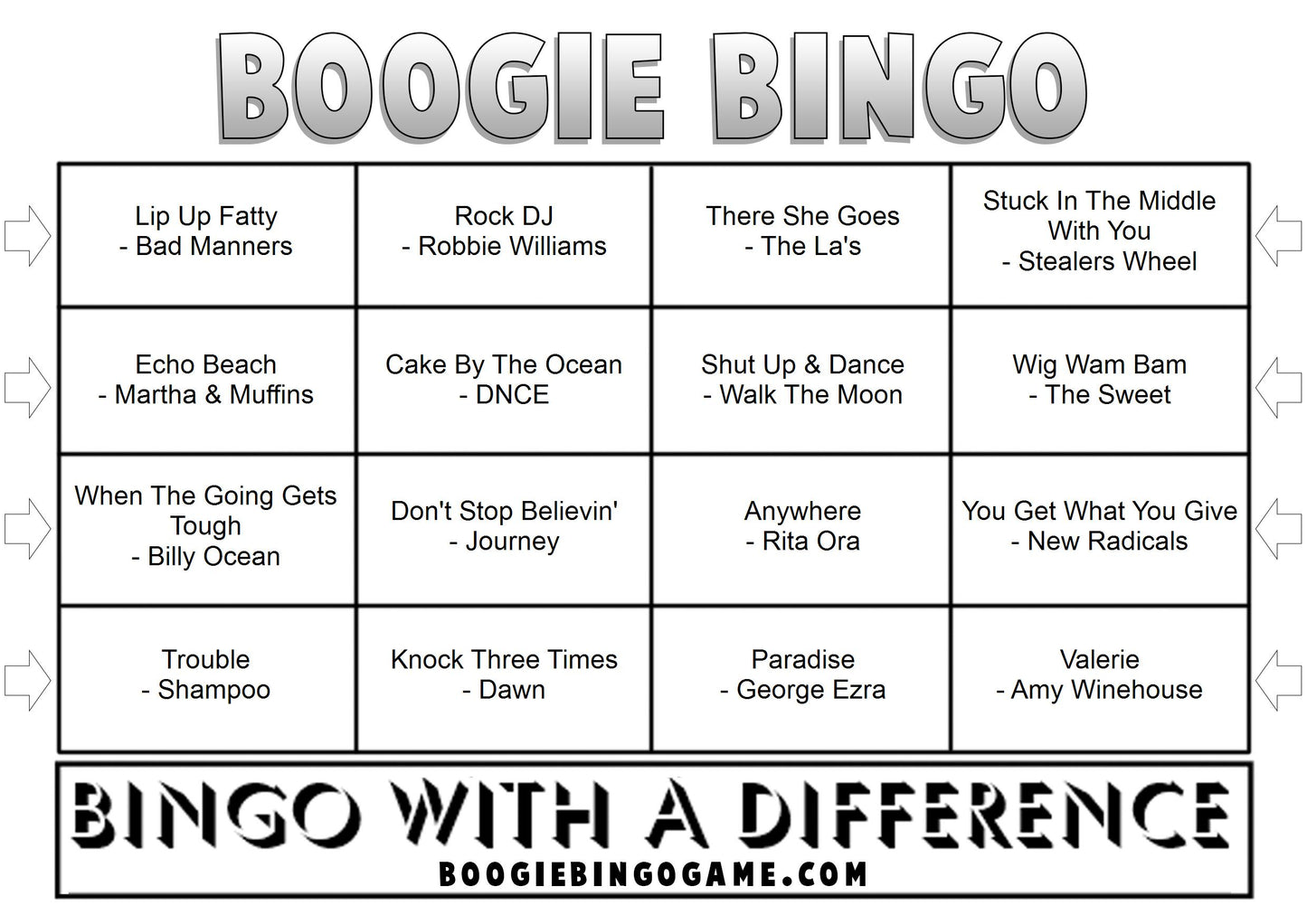 Game 19 | Boogie Bingo | Printed Music Bingo Tickets