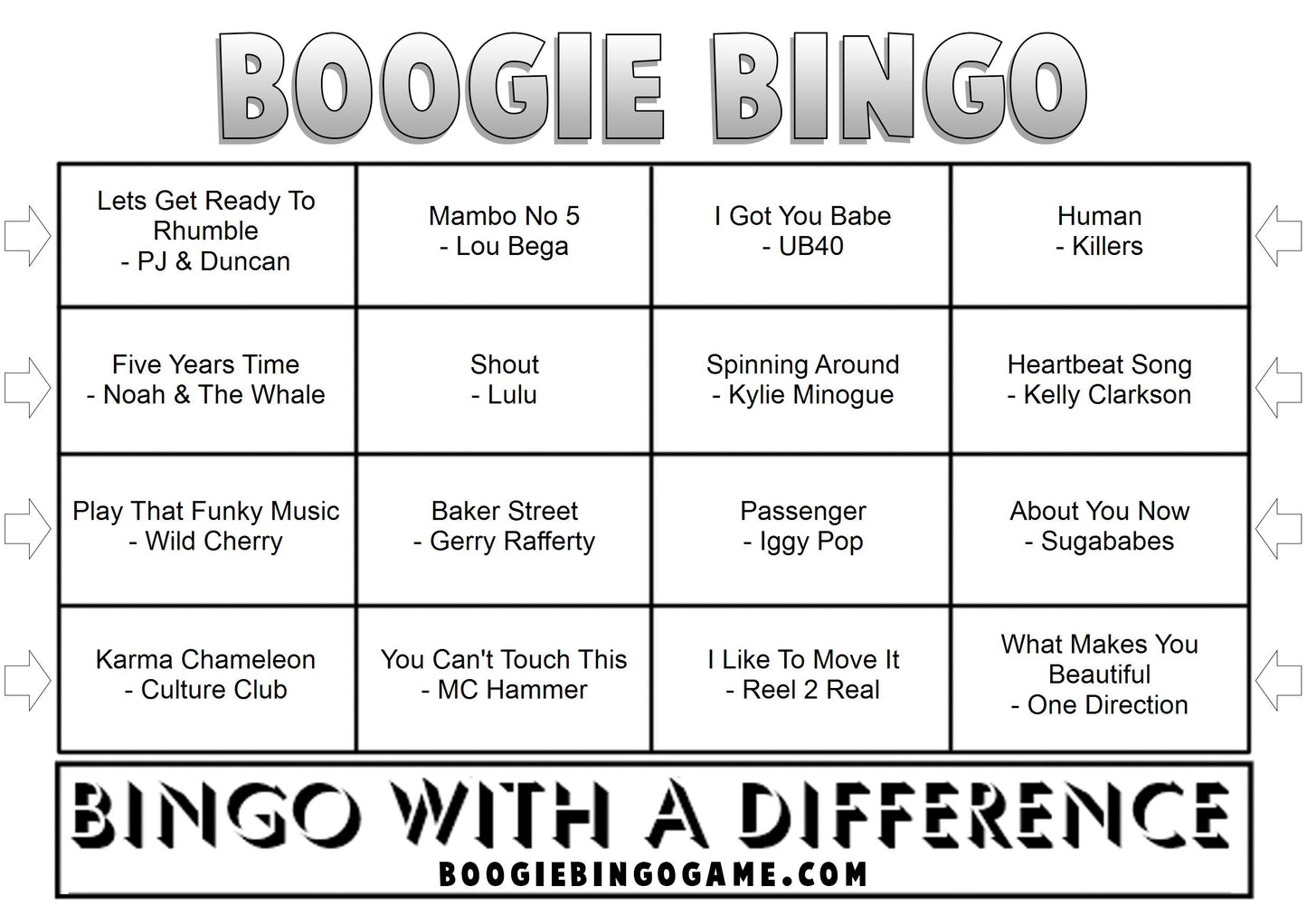 Game 28 | Boogie Bingo | Printable Music Bingo Tickets
