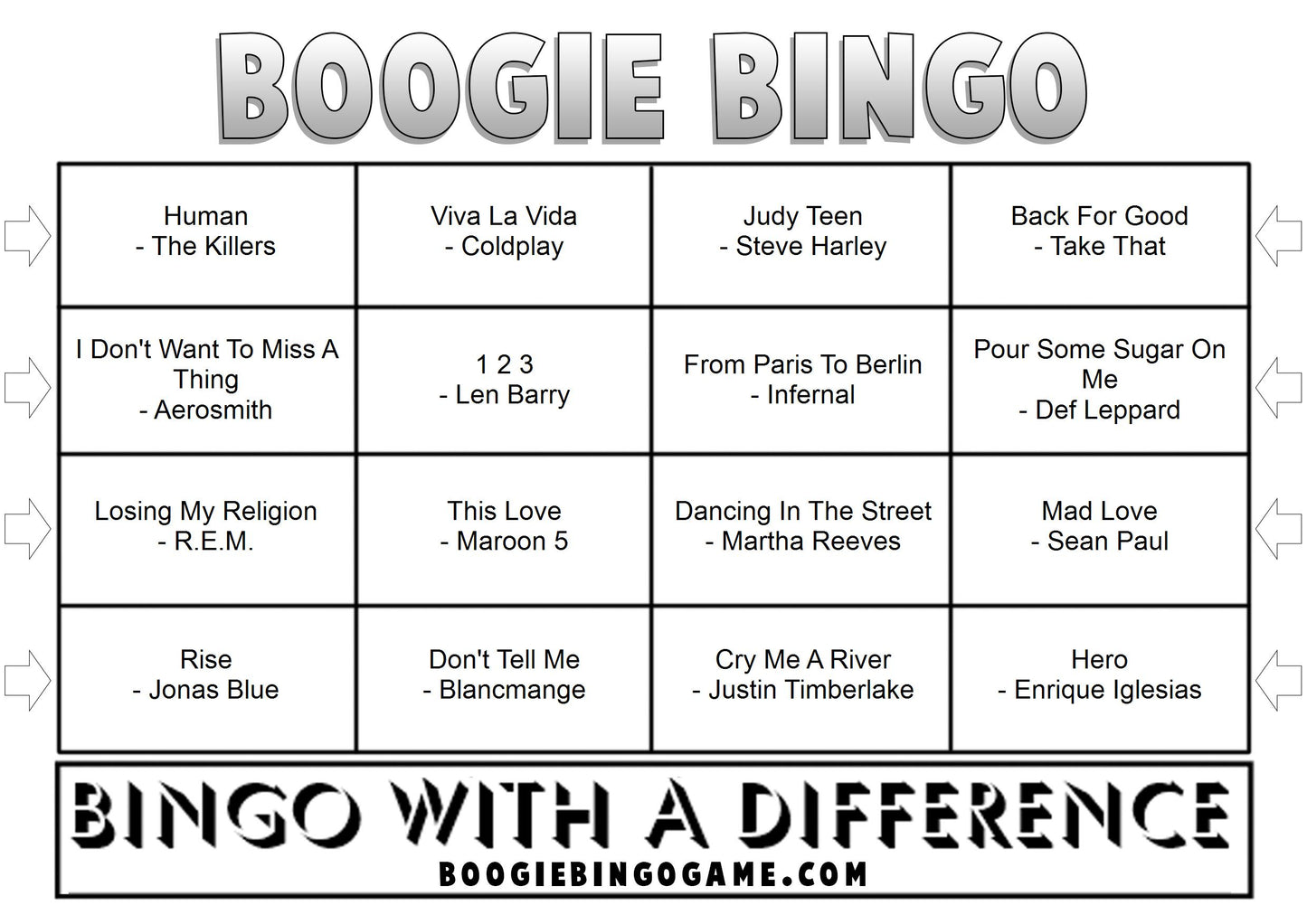 Game 13 | Boogie Bingo | Printable Music Bingo Tickets