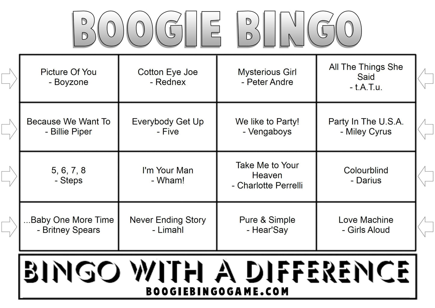 Game 49 | Cheesy Hits | Boogie Bingo | Printable Music Bingo Tickets