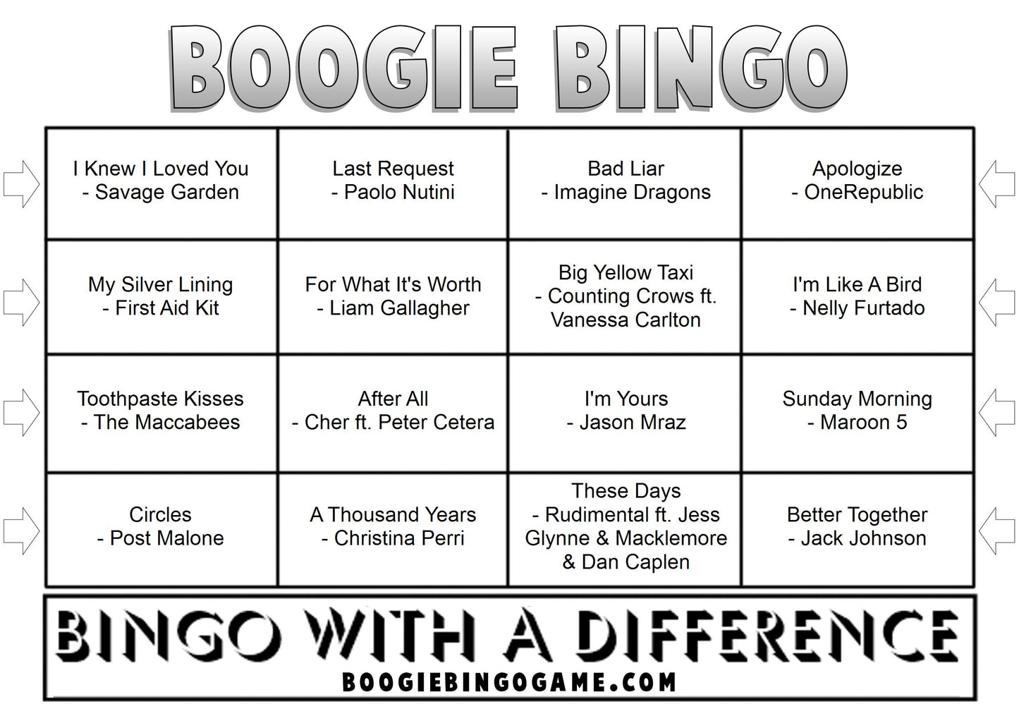 Game 99 | Chillax | Boogie Bingo | Printable Music Bingo Tickets