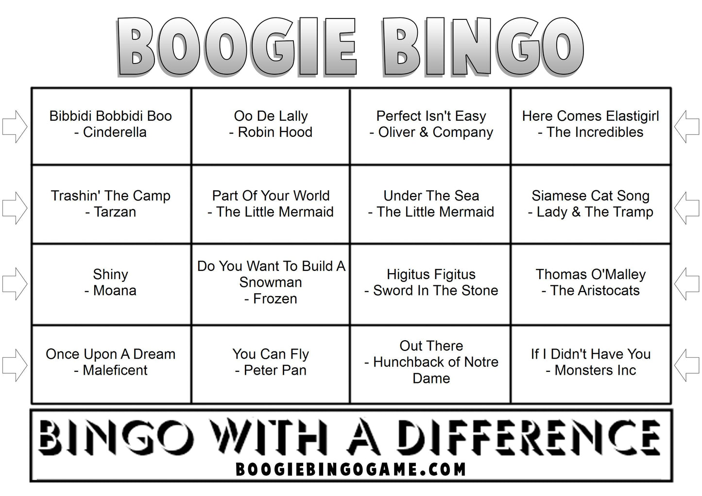 Game 22 | Disney | Boogie Bingo | Printable Music Bingo Tickets