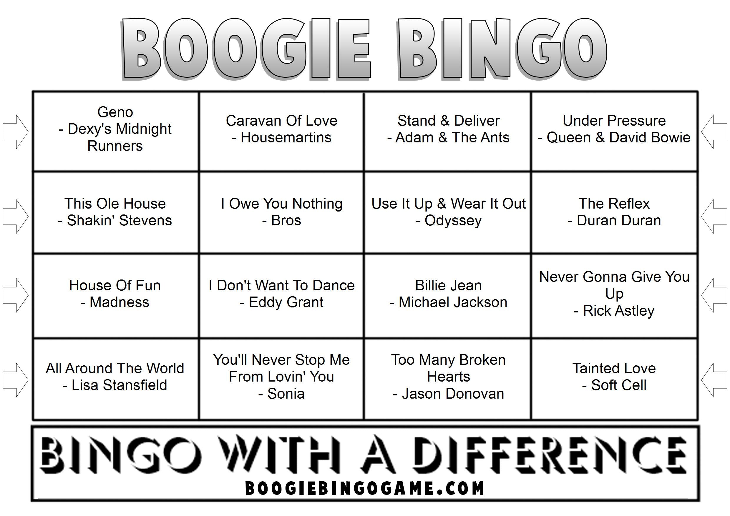 Game 37 | 80s Number Ones | Boogie Bingo | Printable Music Bingo Tickets
