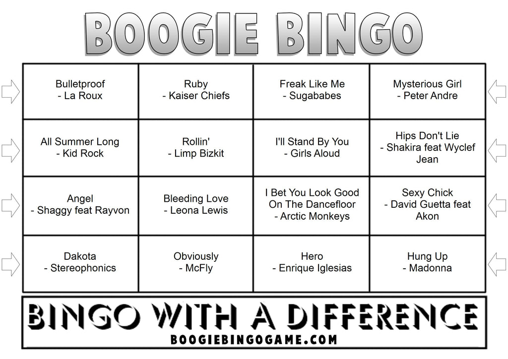 Game 40 | 00s Number Ones | Boogie Bingo | Printable Music Bingo Tickets