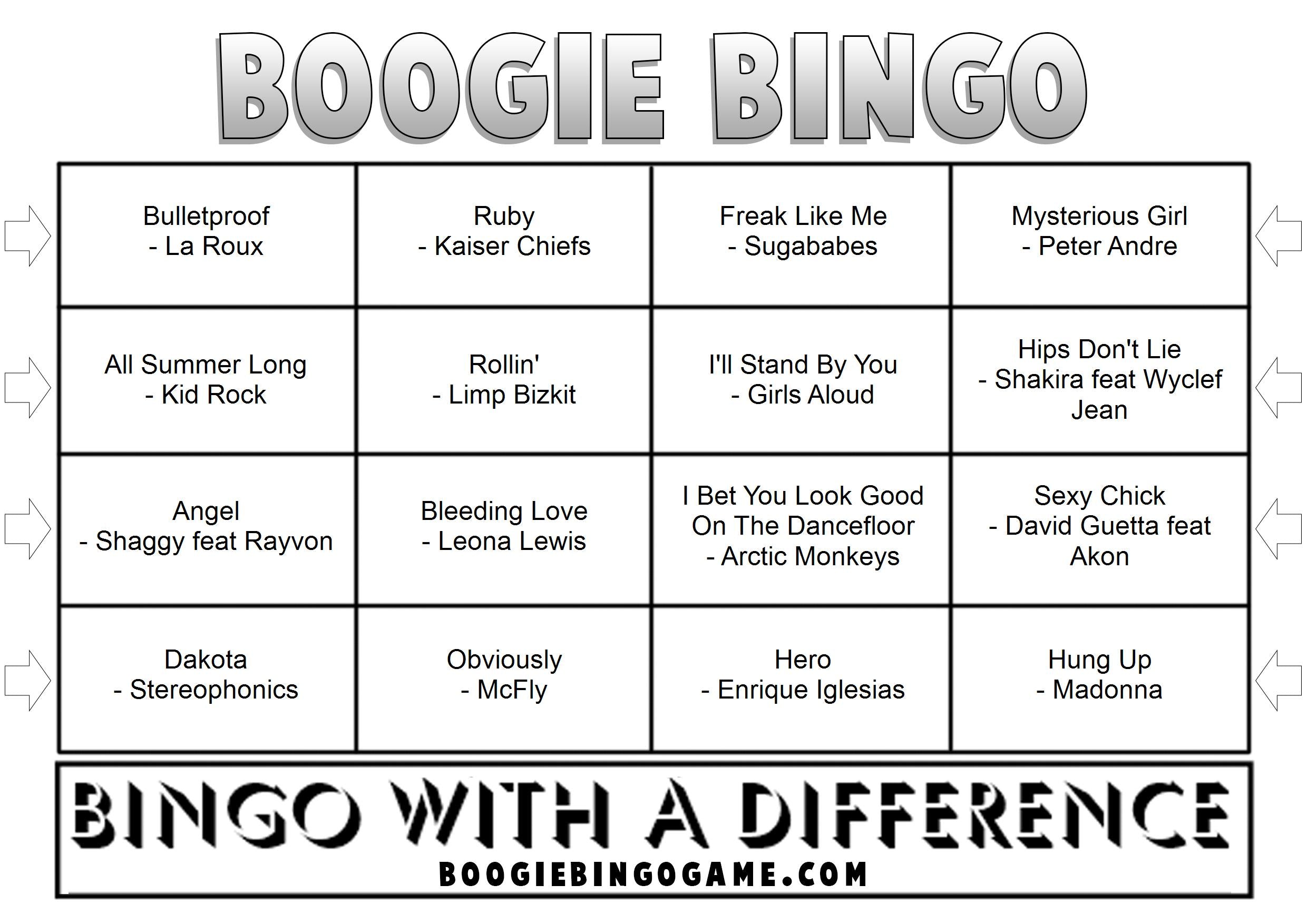 Game 40 | 00s Number Ones | Boogie Bingo | Printable Music Bingo Tickets