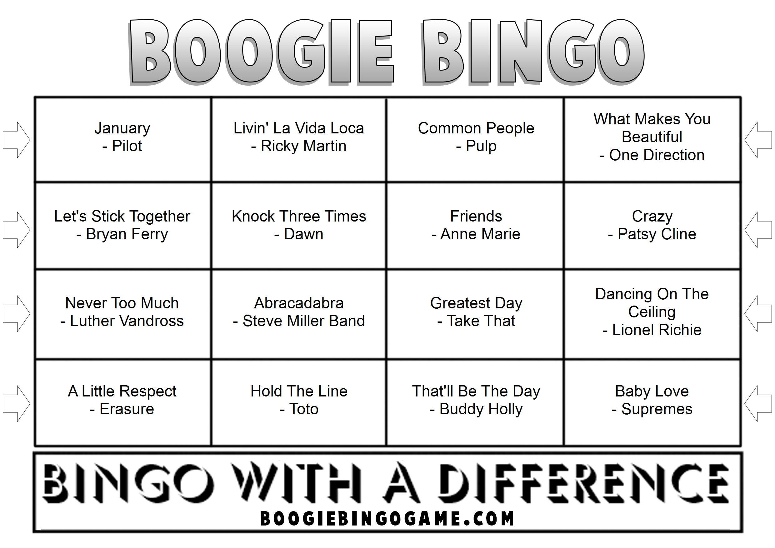 Game 25 | Boogie Bingo | Printable Music Bingo Tickets