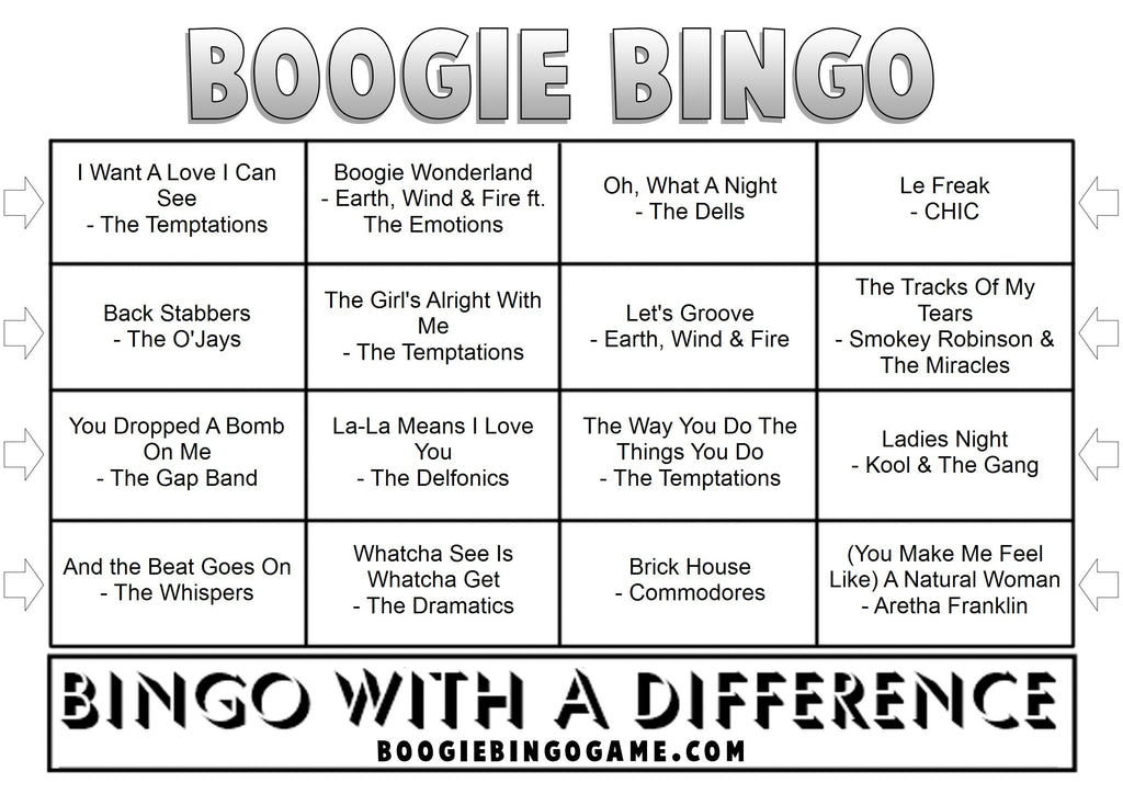 Game 77 | Soulful Hits | Boogie Bingo | Printable Music Bingo Tickets