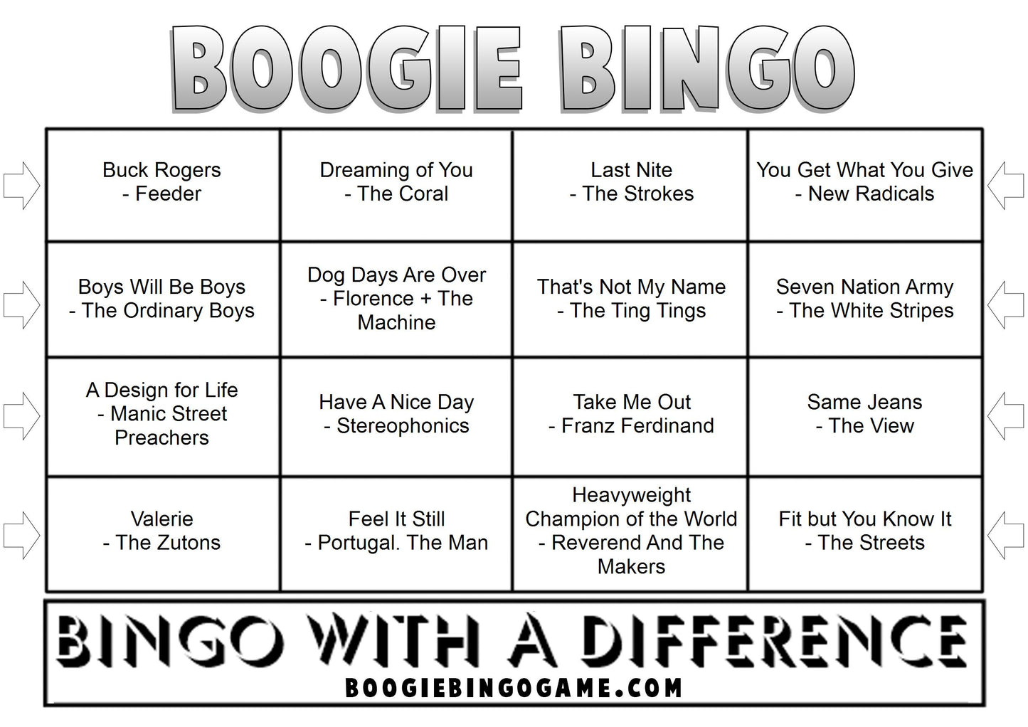 Game 86 | Sing A Long Indie Hits | Boogie Bingo | Printable Music Bingo Tickets