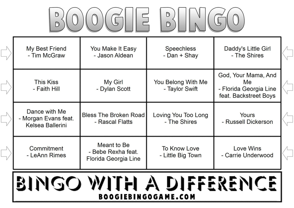 Game 55 | Country Wedding | Boogie Bingo | Printable Music Bingo Tickets