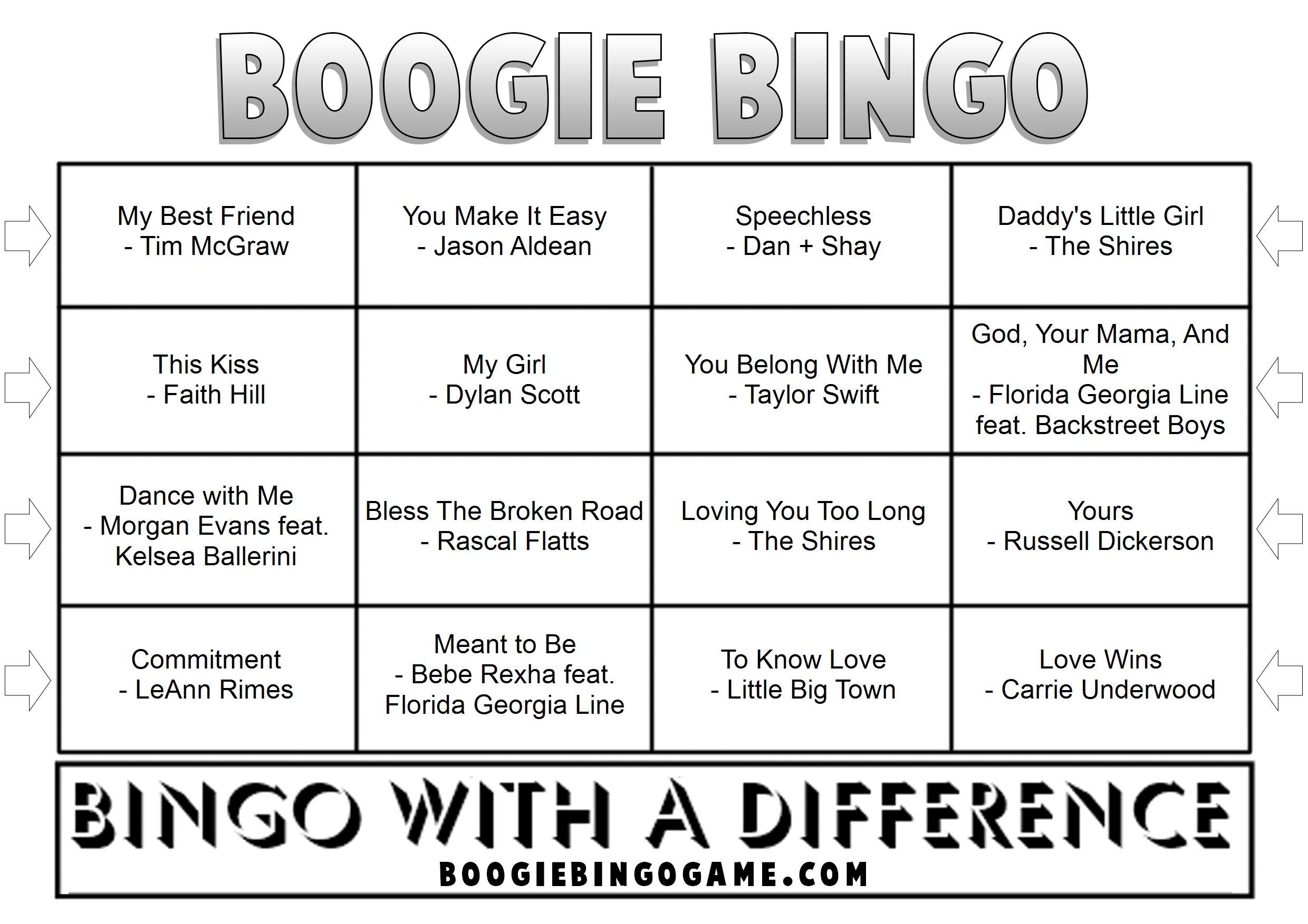 Game 55 | Country Wedding | Boogie Bingo | Printable Music Bingo Tickets