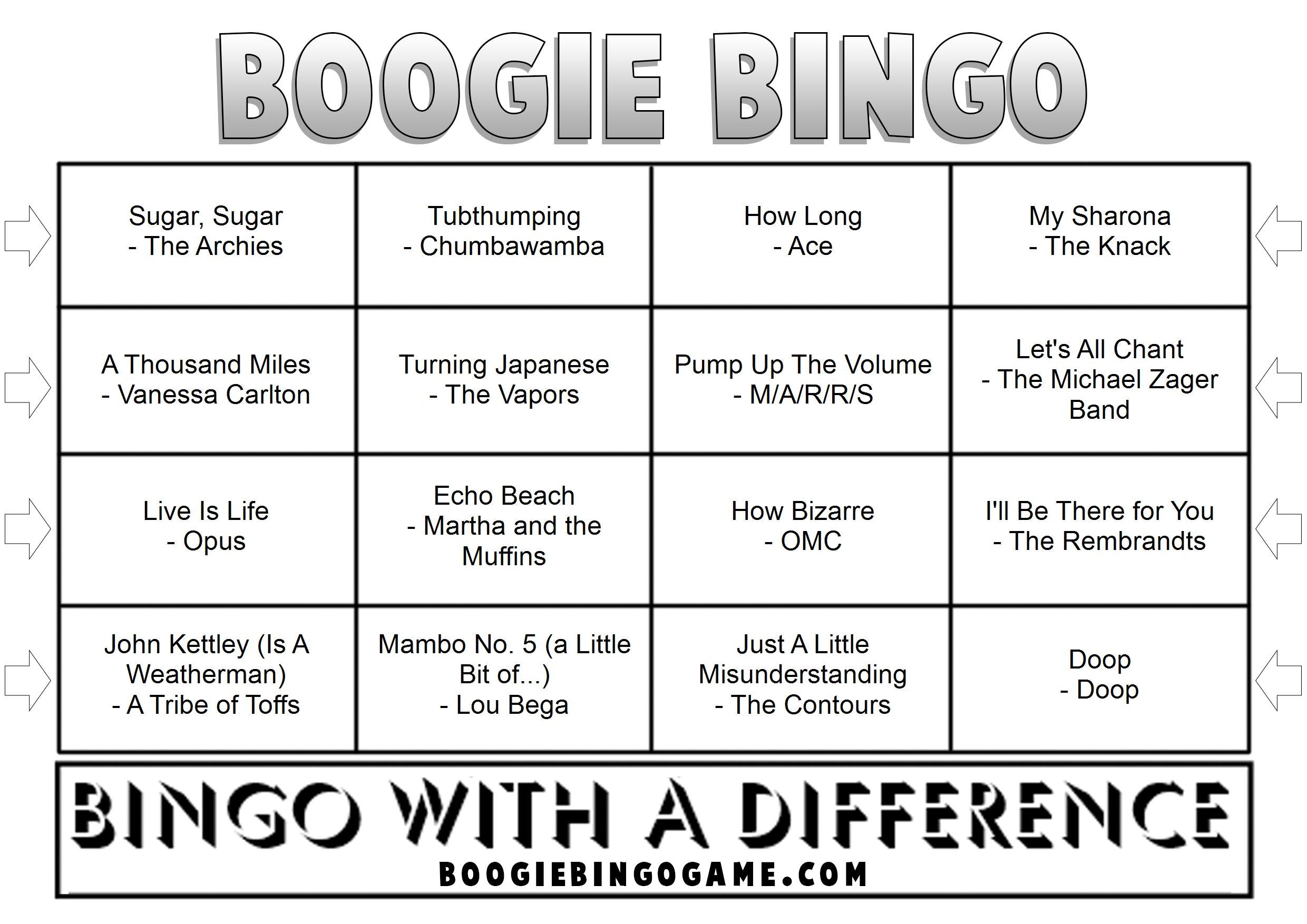 Game 85 | One Hit Wonders | Boogie Bingo | Printable Music Bingo Tickets