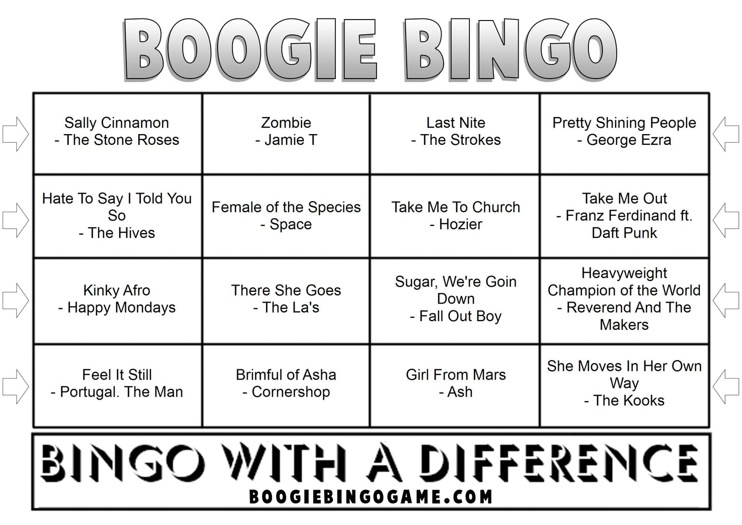 Game 94 | Indie Masterclass | Boogie Bingo | Printable Music Bingo Tickets