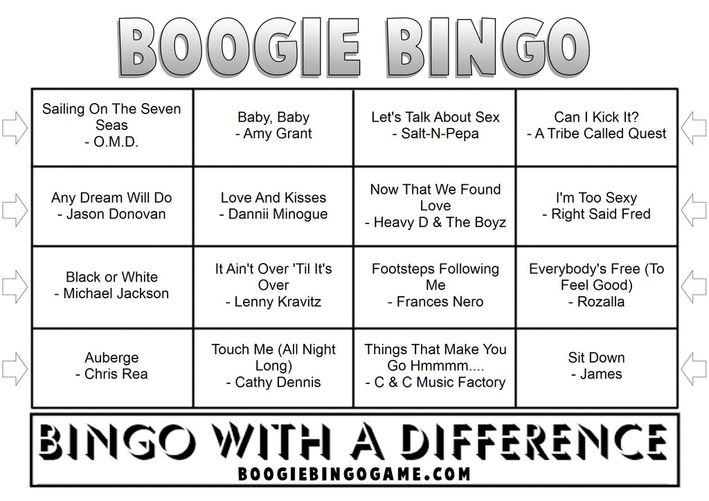 Game 88 | Hits of 1991 | Boogie Bingo | Printable Music Bingo Tickets