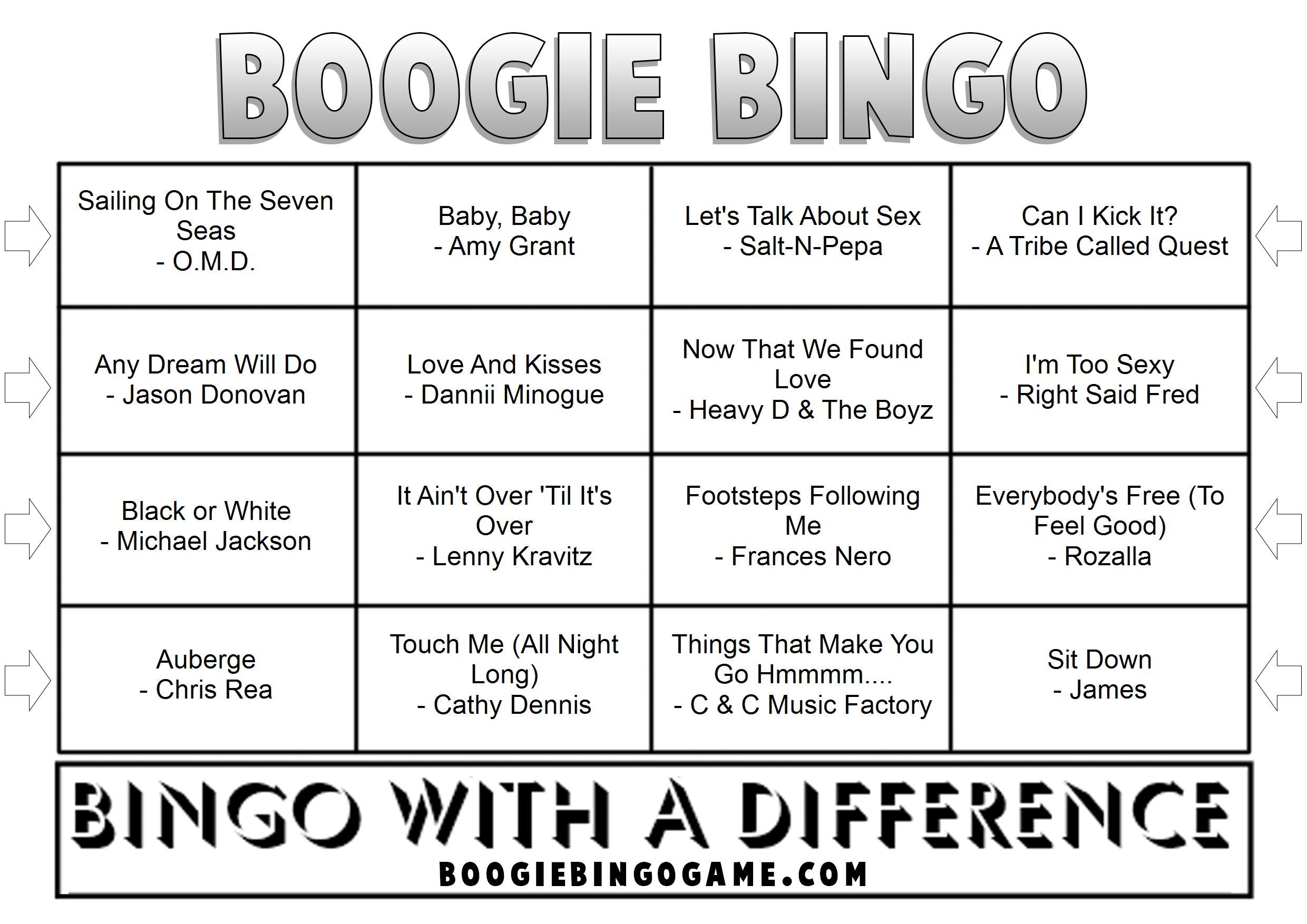 Game 88 | Hits of 1991 | Boogie Bingo | Printable Music Bingo Tickets