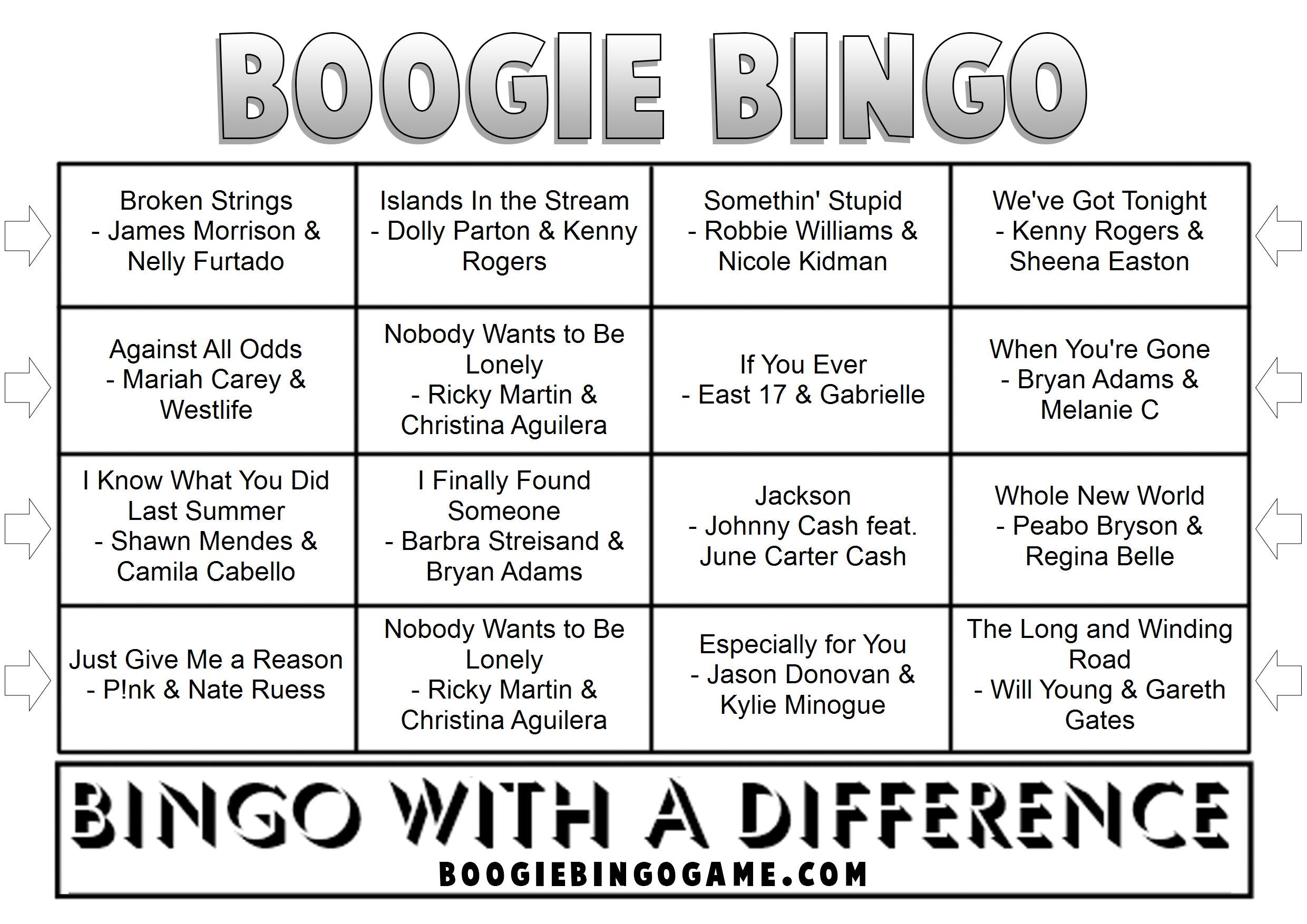 Game 66 | Duets | Boogie Bingo | Printable Music Bingo Tickets