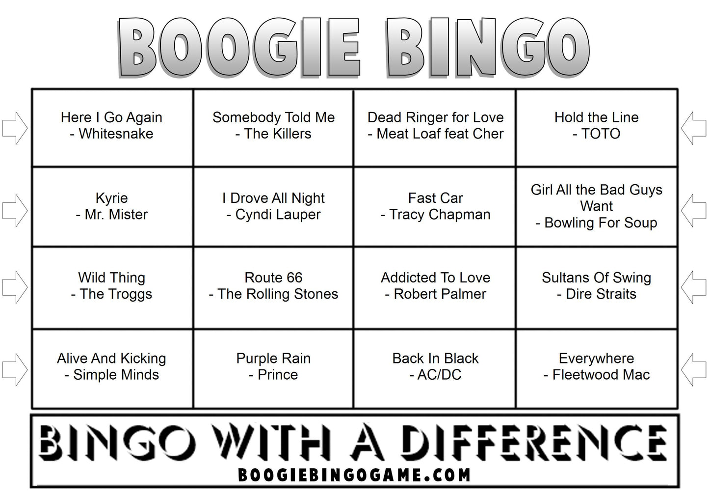 Game 80 | Drivetime Anthems | Boogie Bingo | Printable Music Bingo Tickets