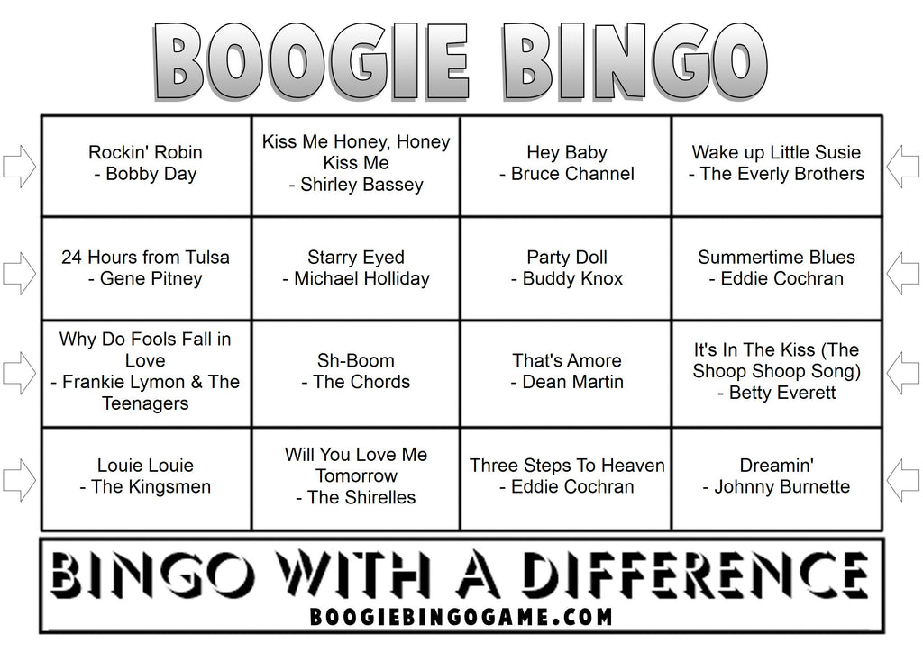 Game 92 | 50s and 60s American Diner | Boogie Bingo | Printable Music Bingo Tickets