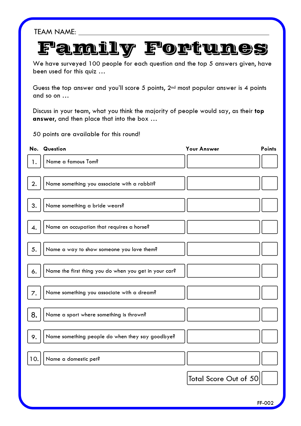 Family Fortunes Game 2 | Family Fortunes Questions And Answers | Instant Download