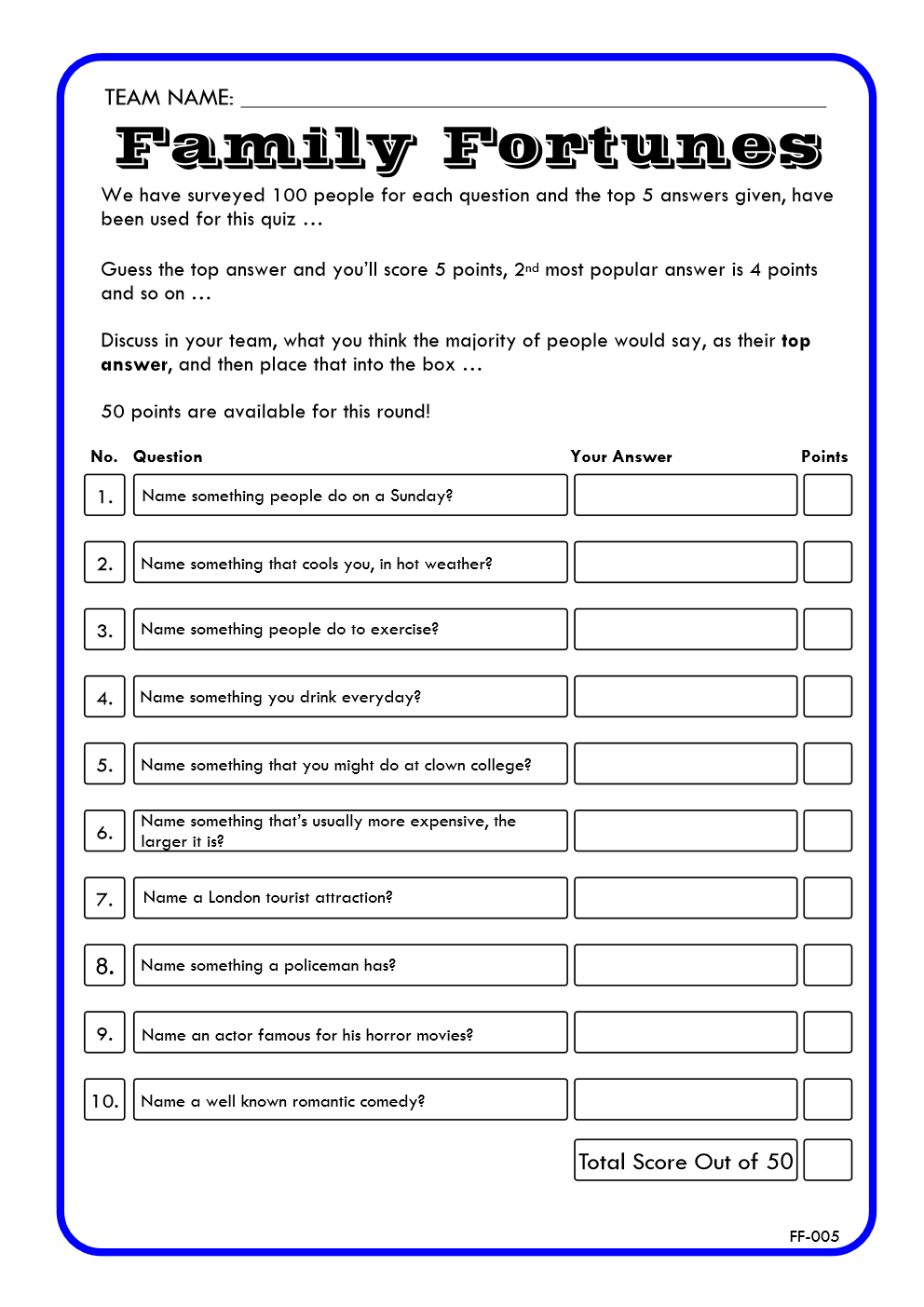 Family Fortunes Game 5 | Family Fortunes Questions And Answers | Instant Download